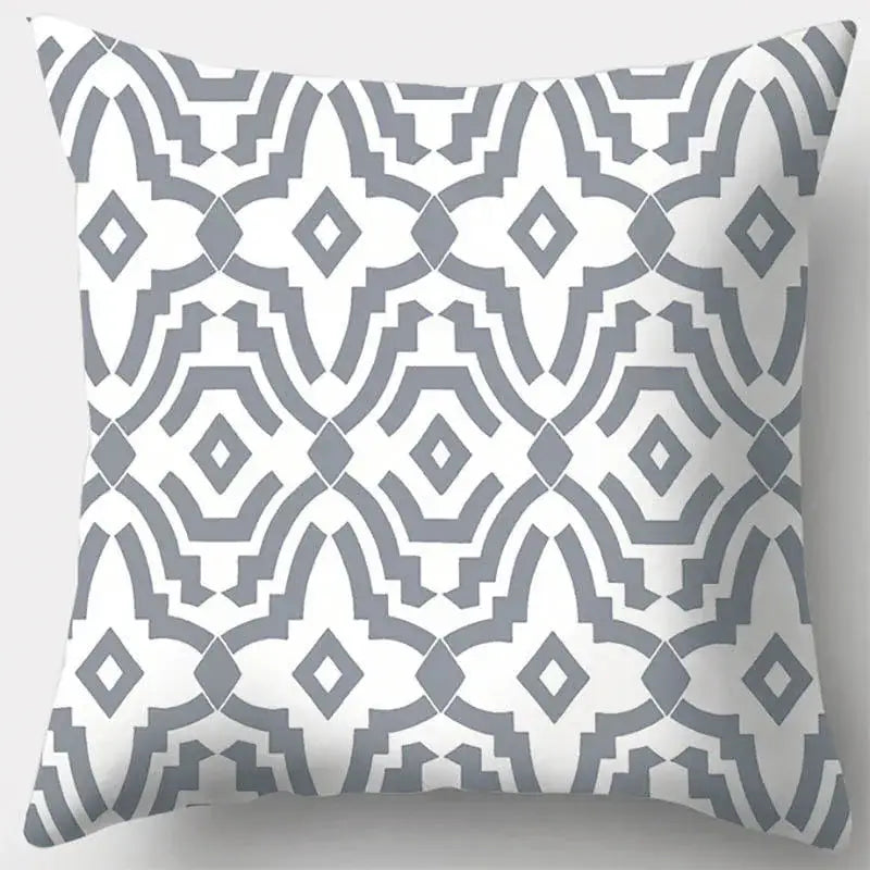 Grey geometry patterned pillow case with grey and white geometric leaves design for living room decor