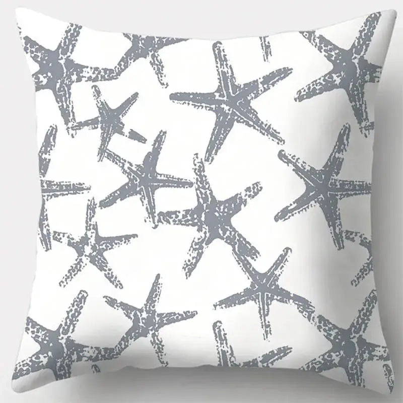 White throw pillow case with grey geometry textured starfish pattern for living room decor and grey geometry style