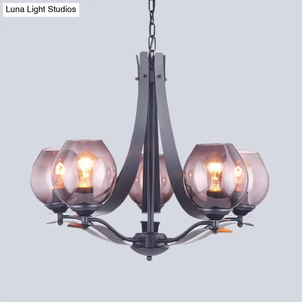 Lámpara colgante de cristal gris con 5 cabezales LED para techo de dormitorio moderno