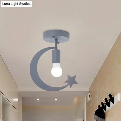 DecorBites™ DecorBites™ Grey/Gold Crescent & Star Kids Flush Mount Lighting - 1-Light Iron Ceiling Light for Corridor