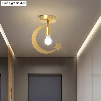 DecorBites™ DecorBites™ Grey/Gold Crescent & Star Kids Flush Mount Lighting - 1-Light Iron Ceiling Light for Corridor