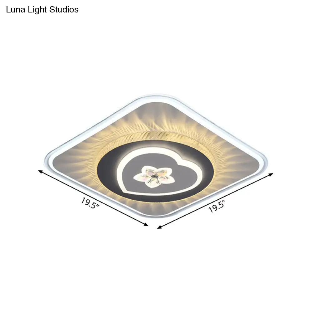 DecorBites™ DecorBites™ Grey Nordic Square Flush Mount LED Ceiling Light Fixture with Acrylic Design (Round/Heart)