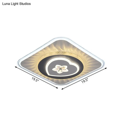 DecorBites™ DecorBites™ Grey Nordic Square Flush Mount LED Ceiling Light Fixture with Acrylic Design (Round/Heart)
