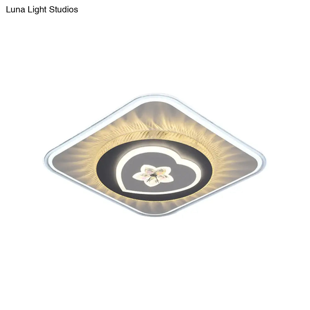 DecorBites™ DecorBites™ Grey Nordic Square Flush Mount LED Ceiling Light Fixture with Acrylic Design (Round/Heart)