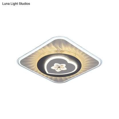 DecorBites™ DecorBites™ Grey Nordic Square Flush Mount LED Ceiling Light Fixture with Acrylic Design (Round/Heart)