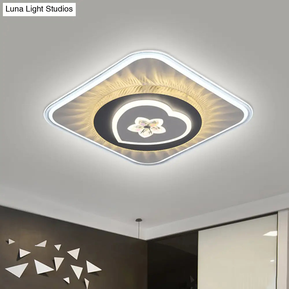 DecorBites™ DecorBites™ Grey Nordic Square Flush Mount LED Ceiling Light Fixture with Acrylic Design (Round/Heart)