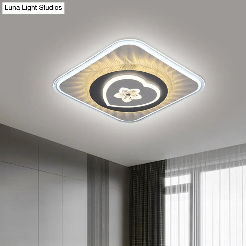 DecorBites™ DecorBites™ Grey Nordic Square Flush Mount LED Ceiling Light Fixture with Acrylic Design (Round/Heart)