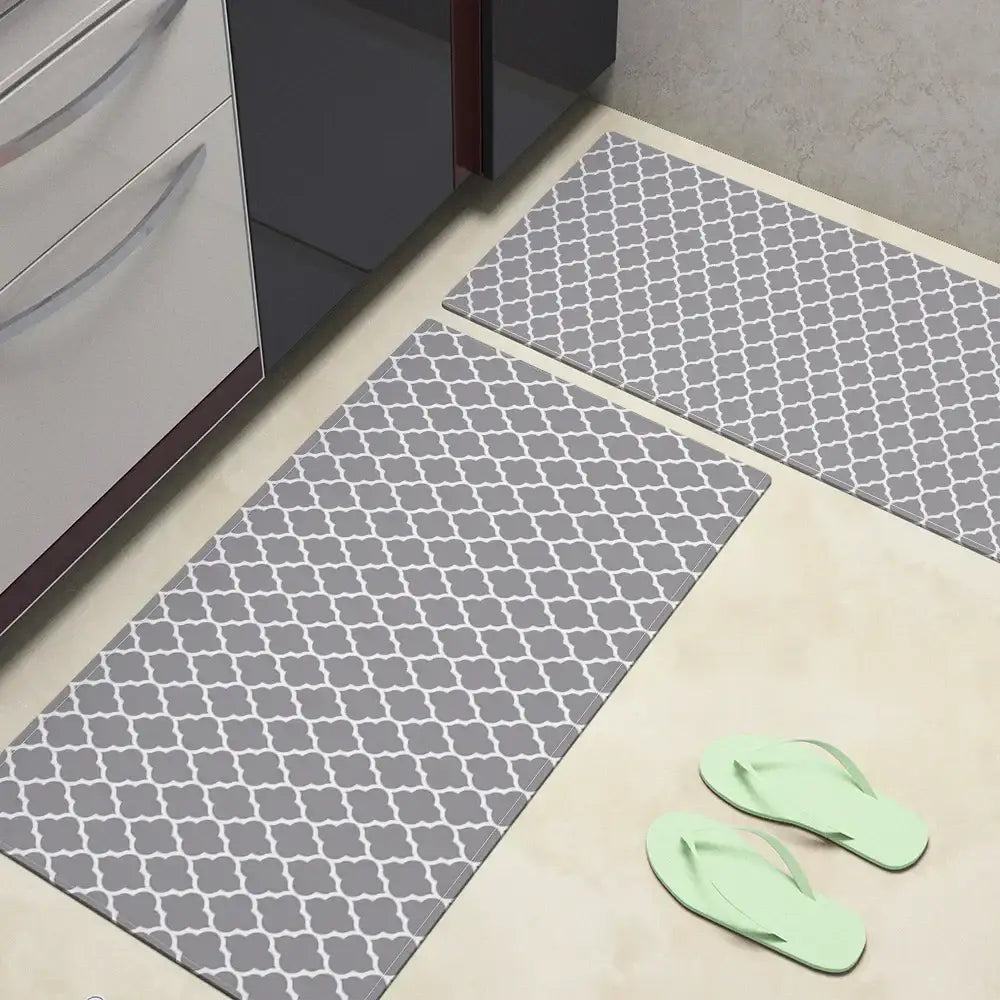 Gray and white geometric patterned bathroom mat set featuring decorbites grey plaid design for kitchen or bathroom use