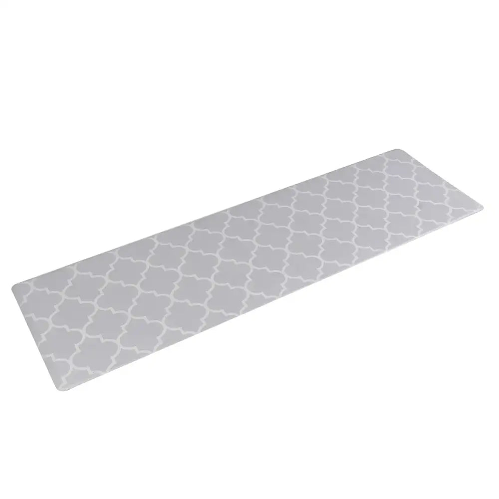 Gray rectangular decorbites grey plaid kitchen rug with subtle white quatrefoil pattern for kitchen or entryway use