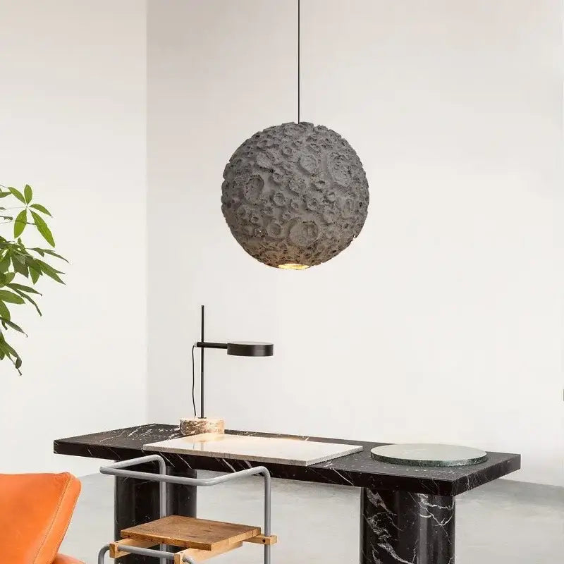 Grey wabi sabi chandelier moon textured pendant light with cratered surface for living room decorbites grey wabi