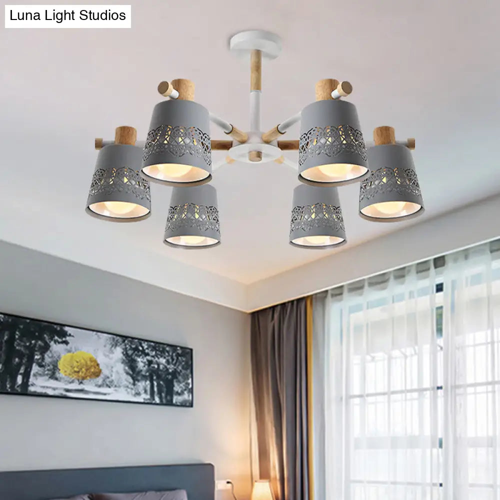 DecorBites™ DecorBites™ Grey Wood-Accented Macaron 6-Light Semi Flush Ceiling Chandelier