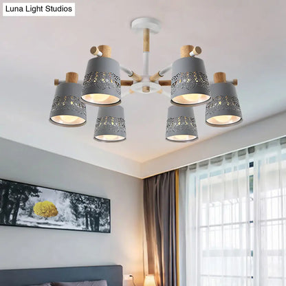DecorBites™ DecorBites™ Grey Wood-Accented Macaron 6-Light Semi Flush Ceiling Chandelier