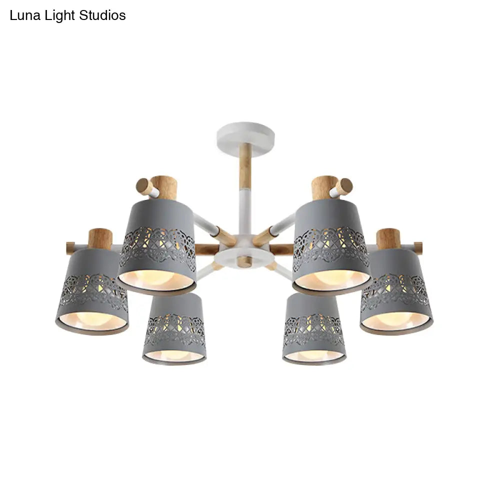 DecorBites™ DecorBites™ Grey Wood-Accented Macaron 6-Light Semi Flush Ceiling Chandelier