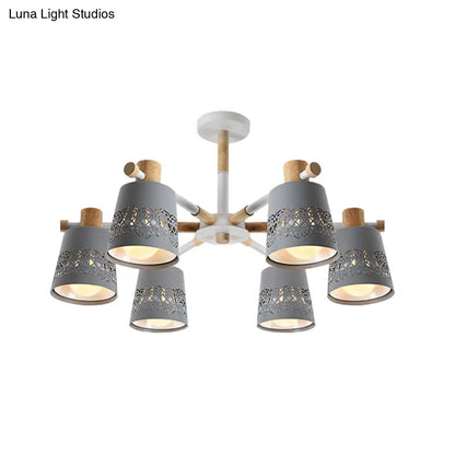 DecorBites™ DecorBites™ Grey Wood-Accented Macaron 6-Light Semi Flush Ceiling Chandelier