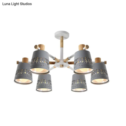 DecorBites™ DecorBites™ Grey Wood-Accented Macaron 6-Light Semi Flush Ceiling Chandelier