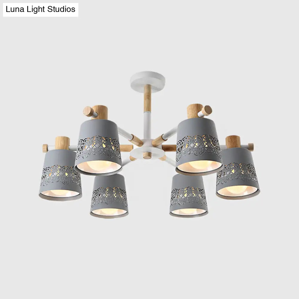 DecorBites™ DecorBites™ Grey Wood-Accented Macaron 6-Light Semi Flush Ceiling Chandelier