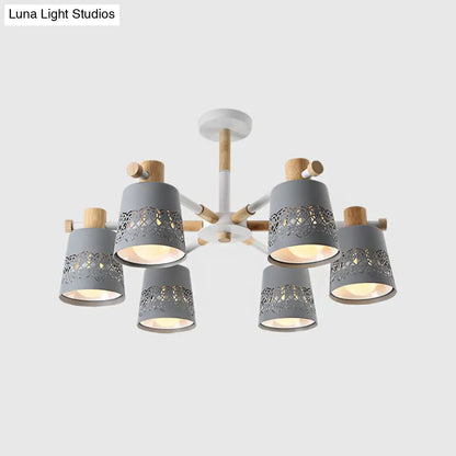 DecorBites™ DecorBites™ Grey Wood-Accented Macaron 6-Light Semi Flush Ceiling Chandelier