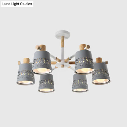 DecorBites™ DecorBites™ Grey Wood-Accented Macaron 6-Light Semi Flush Ceiling Chandelier