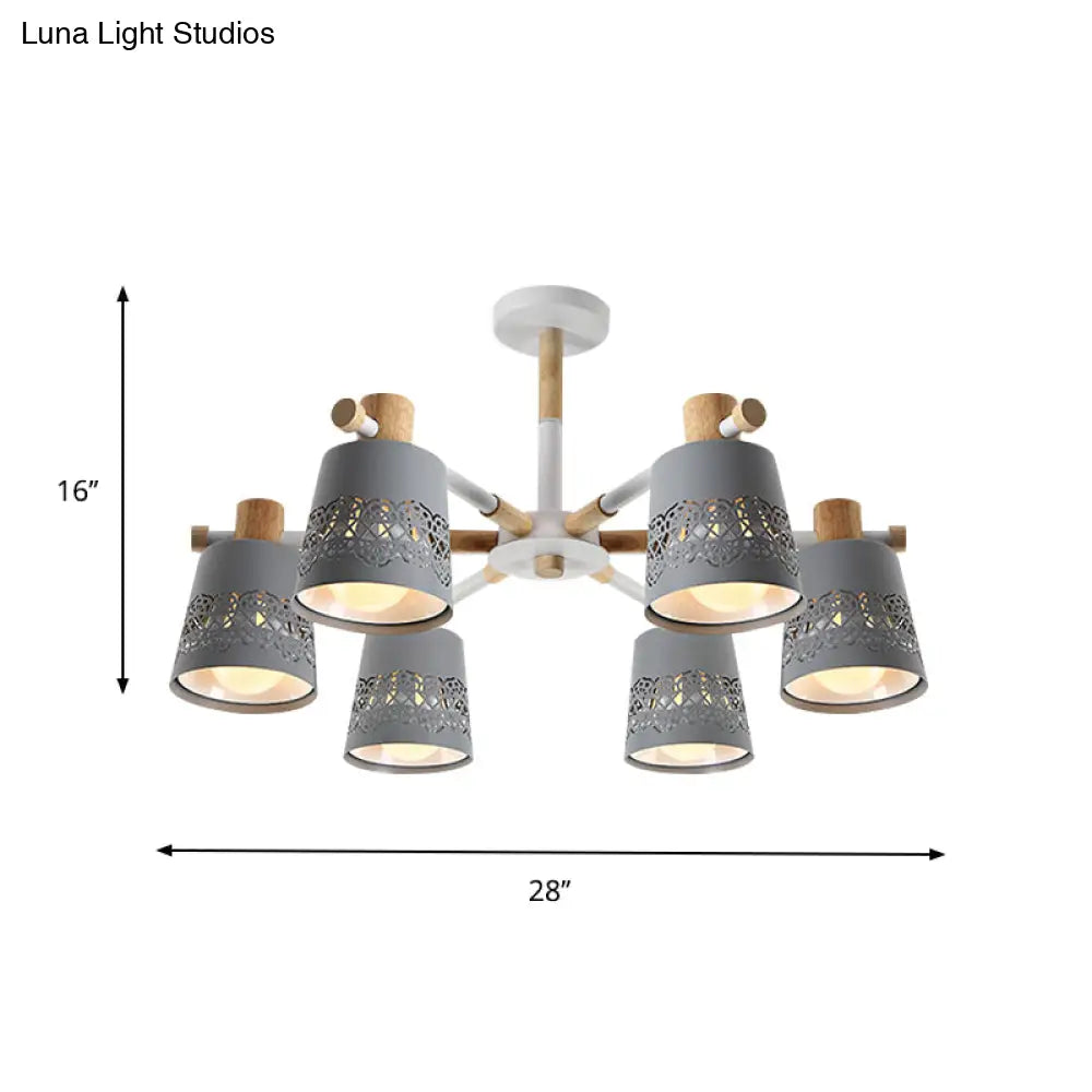 DecorBites™ DecorBites™ Grey Wood-Accented Macaron 6-Light Semi Flush Ceiling Chandelier