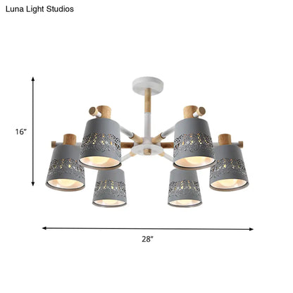 DecorBites™ DecorBites™ Grey Wood-Accented Macaron 6-Light Semi Flush Ceiling Chandelier