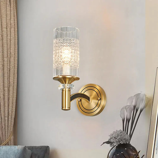 DecorBites™ Gridded Crystal Wall Light Retro Brass Sconce for Living Room