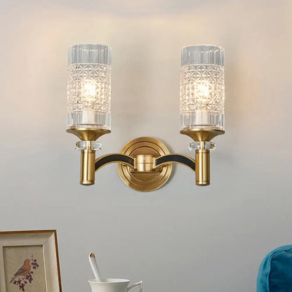 DecorBites™ Gridded Crystal Wall Light Retro Brass Sconce for Living Room