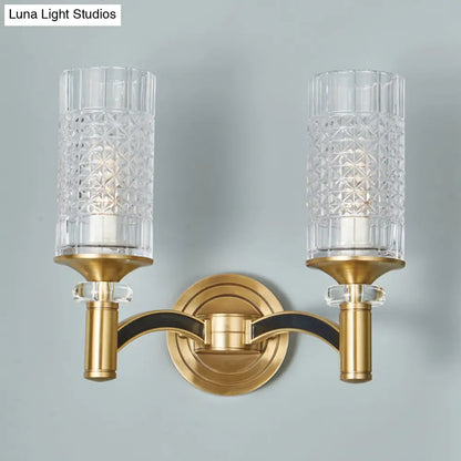 DecorBites™ Gridded Crystal Wall Light Retro Brass Sconce for Living Room