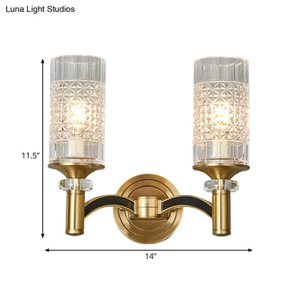 DecorBites™ Gridded Crystal Wall Light Retro Brass Sconce for Living Room