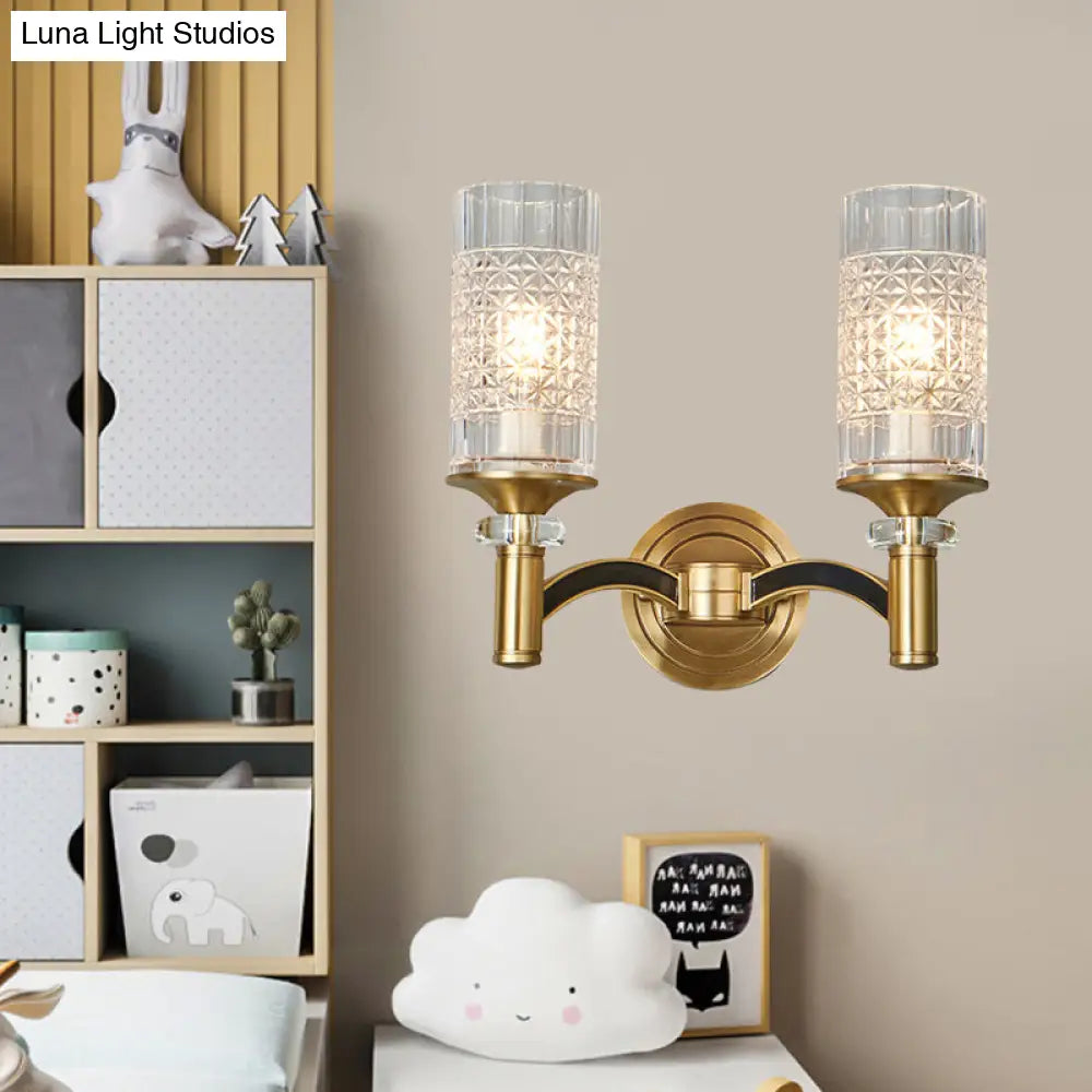 DecorBites™ Gridded Crystal Wall Light Retro Brass Sconce for Living Room