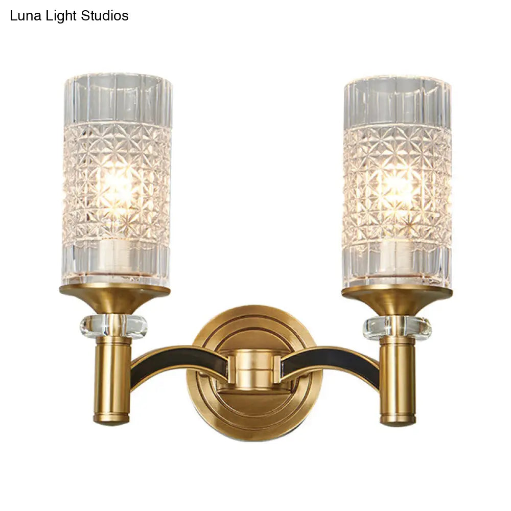 DecorBites™ Gridded Crystal Wall Light Retro Brass Sconce for Living Room