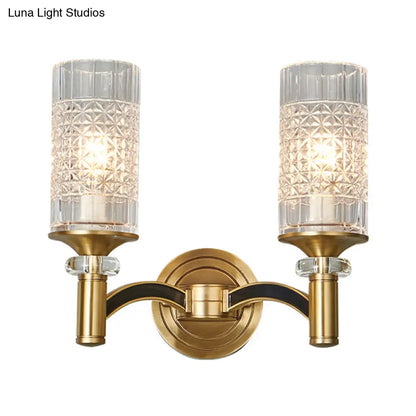 DecorBites™ Gridded Crystal Wall Light Retro Brass Sconce for Living Room