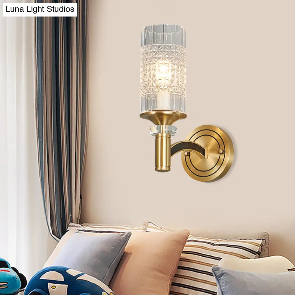 DecorBites™ Gridded Crystal Wall Light Retro Brass Sconce for Living Room