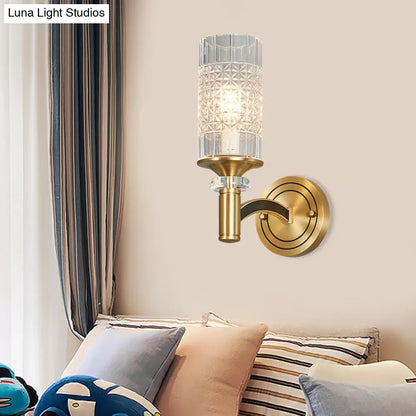 DecorBites™ Gridded Crystal Wall Light Retro Brass Sconce for Living Room