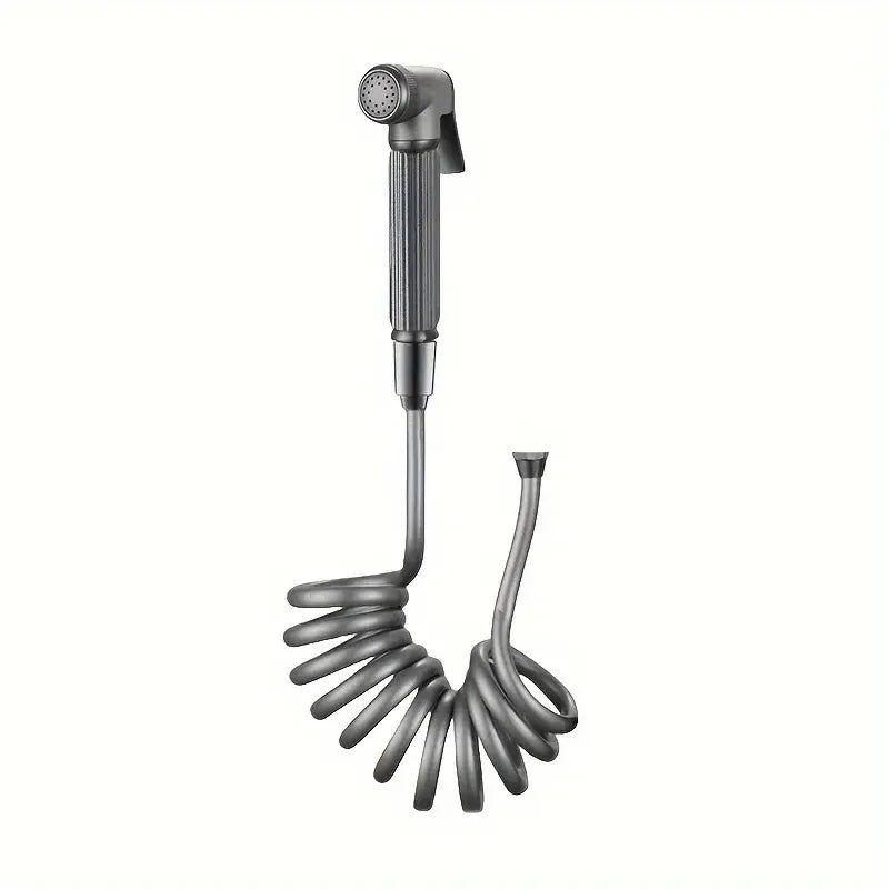 Gunmetal gray copper bidet parts set featuring a gray metallic handheld shower sprayer with coiled hose