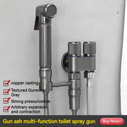 Gunmetal gray copper bidet parts set featuring a textured finish and dual nozzle control spray gun for bathroom use