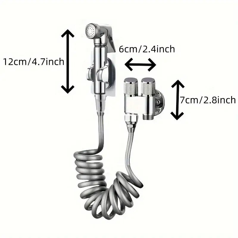 Gunmetal gray copper bidet parts set with silver coiled hose handheld showerhead and wall-mounted valve assembly