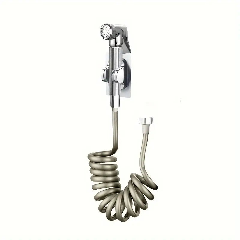 Chrome-finished handheld showerhead with coiled hose and bracket in gunmetal gray copper bidet parts set for bathroom use