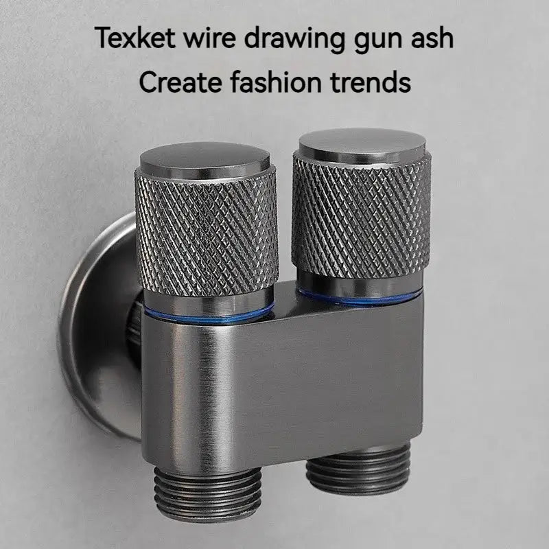 Gunmetal gray copper bidet parts set featuring a silver-toned dual-handle shower faucet with knurled knobs and brushed finish