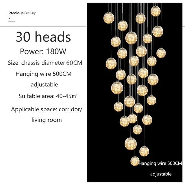 Gypsophila Glass Bubble Staircase Pendant Chandelier - Decorbites