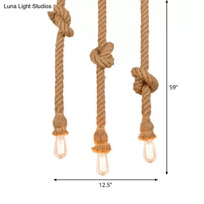 H Brown Naked Bulb Design Pendant Light with Rope Knot - Ideal for Kitchen Bar - 39"/59" Height - Includes 3 Bulbs