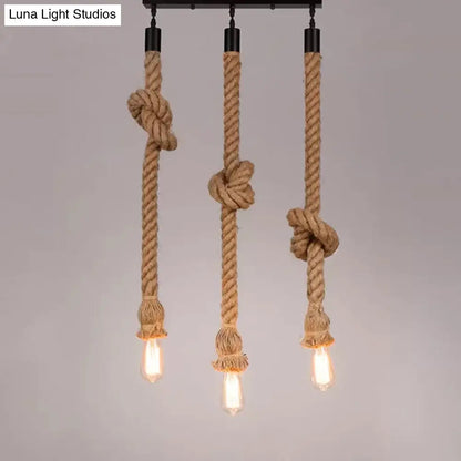 H Brown Naked Bulb Design Pendant Light with Rope Knot - Ideal for Kitchen Bar - 39"/59" Height - Includes 3 Bulbs