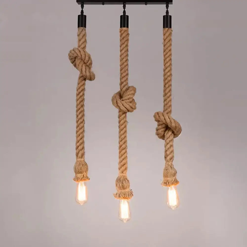 H Brown Naked Bulb Design Pendant Light with Rope Knot - Ideal for Kitchen Bar - 39"/59" Height - Includes 3 Bulbs