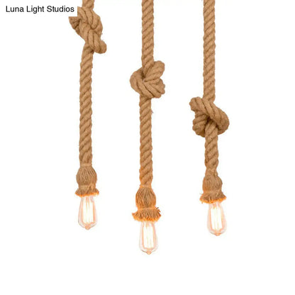 H Brown Naked Bulb Design Pendant Light with Rope Knot - Ideal for Kitchen Bar - 39"/59" Height - Includes 3 Bulbs