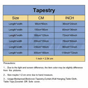 A blue haikyuu anime poster tapestry size chart in centimeters and inches with usage tips for bedspread or wall hanging