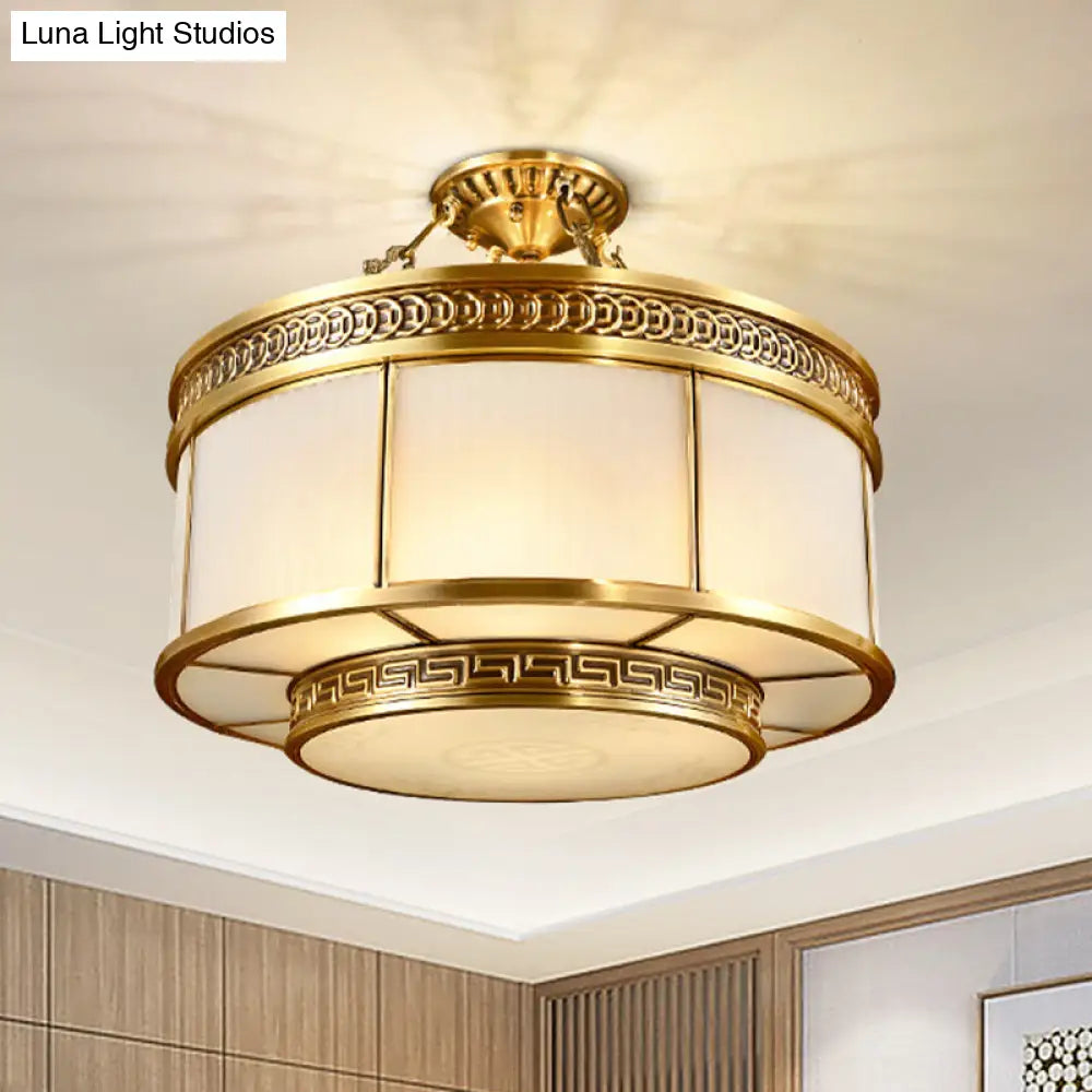 DecorBites™ DecorBites™ Halo Colonial Milky Glass 6-Bulb Gold Semi Flush Bedroom Light Fixture