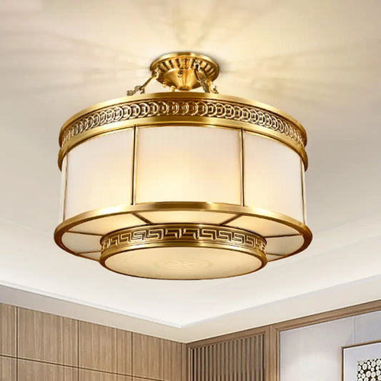 DecorBites™ DecorBites™ Halo Colonial Milky Glass 6-Bulb Gold Semi Flush Bedroom Light Fixture