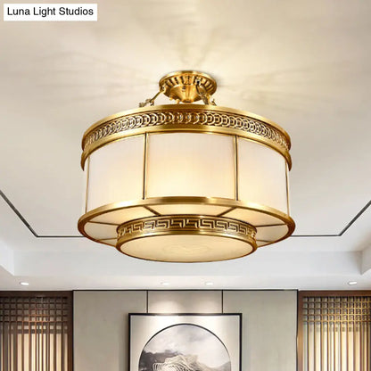 DecorBites™ DecorBites™ Halo Colonial Milky Glass 6-Bulb Gold Semi Flush Bedroom Light Fixture