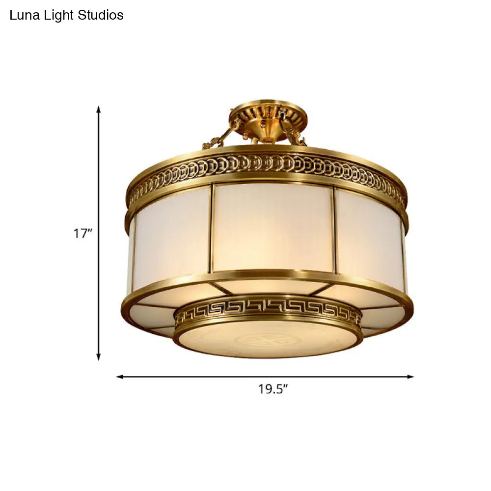 DecorBites™ DecorBites™ Halo Colonial Milky Glass 6-Bulb Gold Semi Flush Bedroom Light Fixture