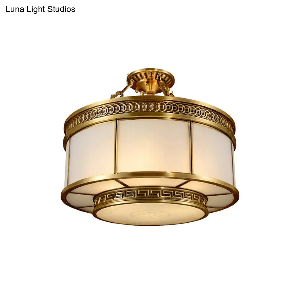 DecorBites™ DecorBites™ Halo Colonial Milky Glass 6-Bulb Gold Semi Flush Bedroom Light Fixture