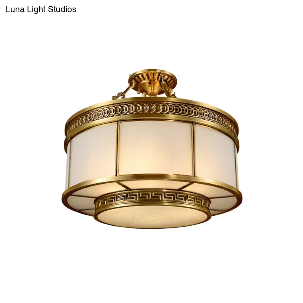 DecorBites™ DecorBites™ Halo Colonial Milky Glass 6-Bulb Gold Semi Flush Bedroom Light Fixture